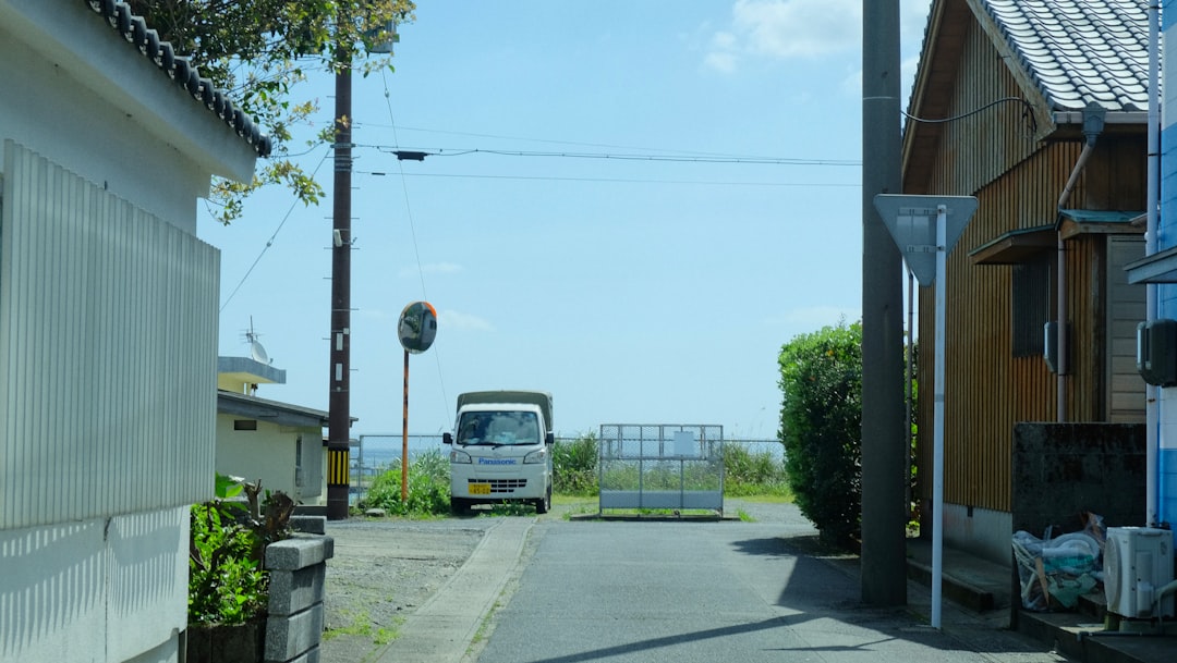 a truck is parked on the side of the road