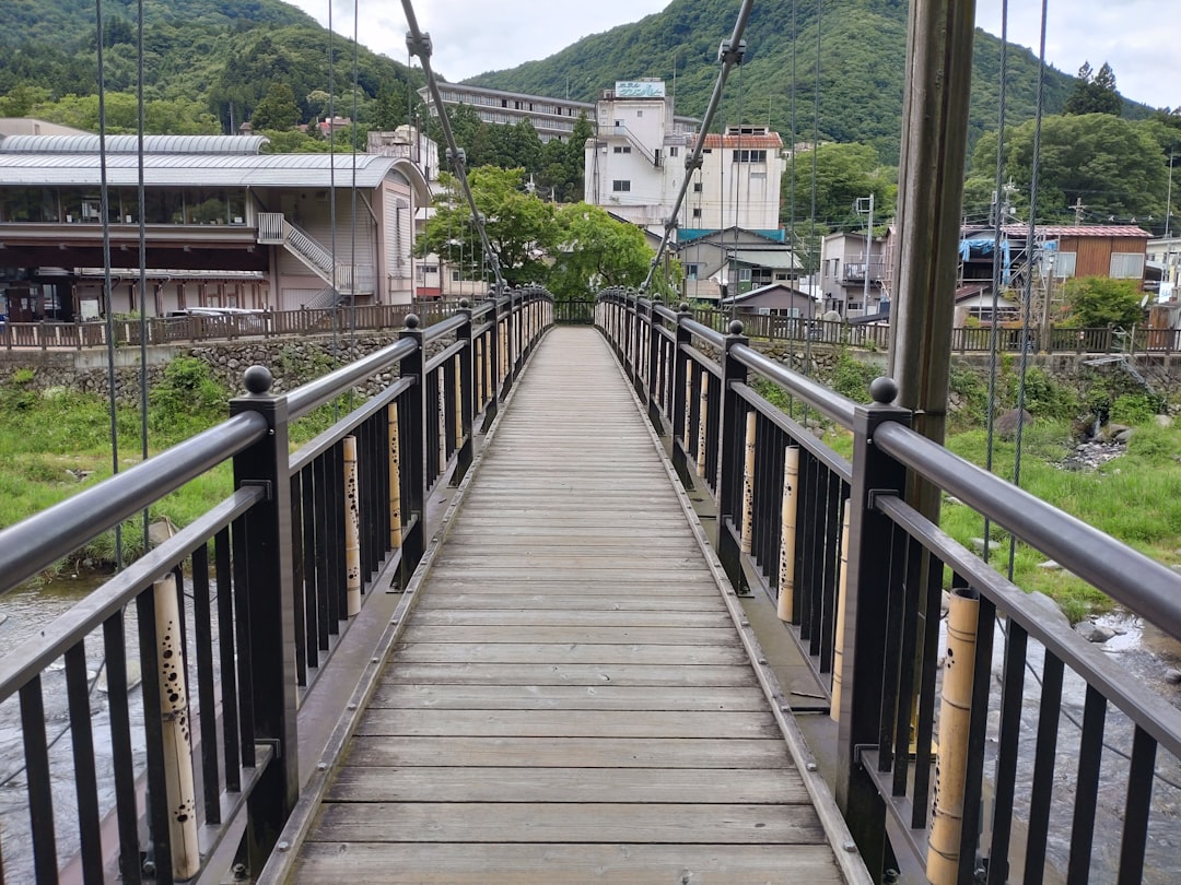 a wooden bridge over a river